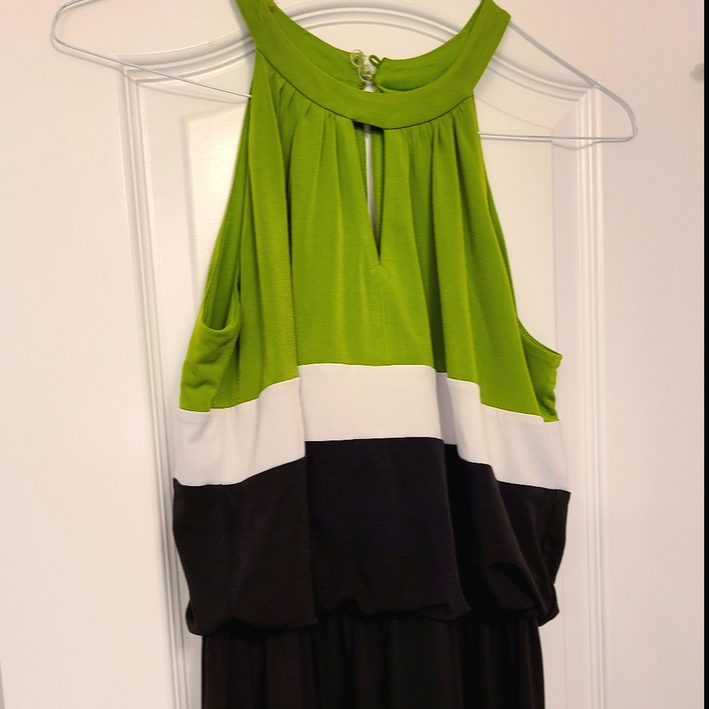 London Times Green, White, and Black Maxi Dress